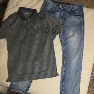 Lot Of BCG golf Polo Sz L AND True Luck Relaxed Jeans 32*32